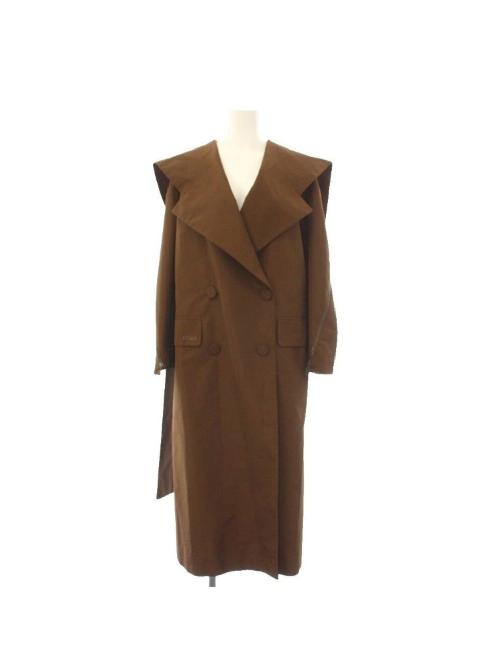 Fendi Coat Long Double Logo Silk Brown 38